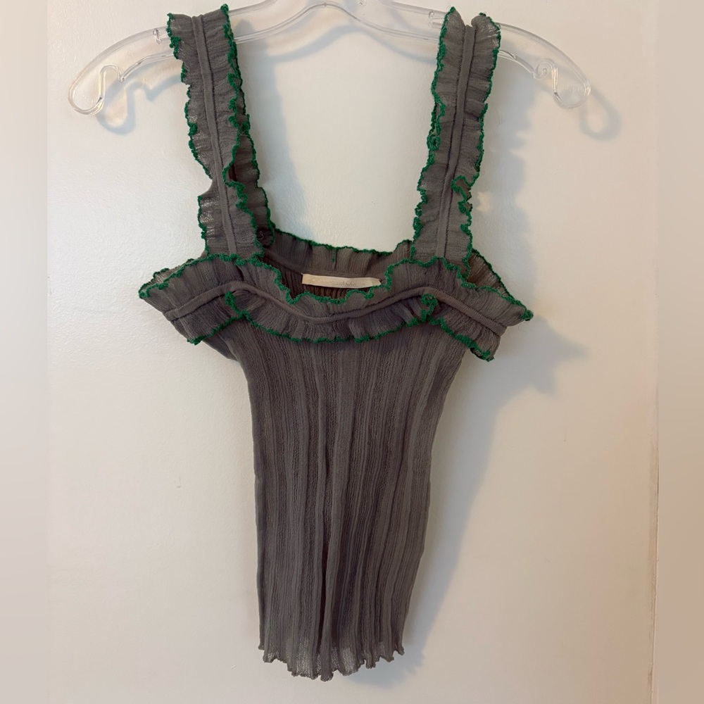 Creatures of Comfort Mesh Ruffled Top with Green Lettuce Edge